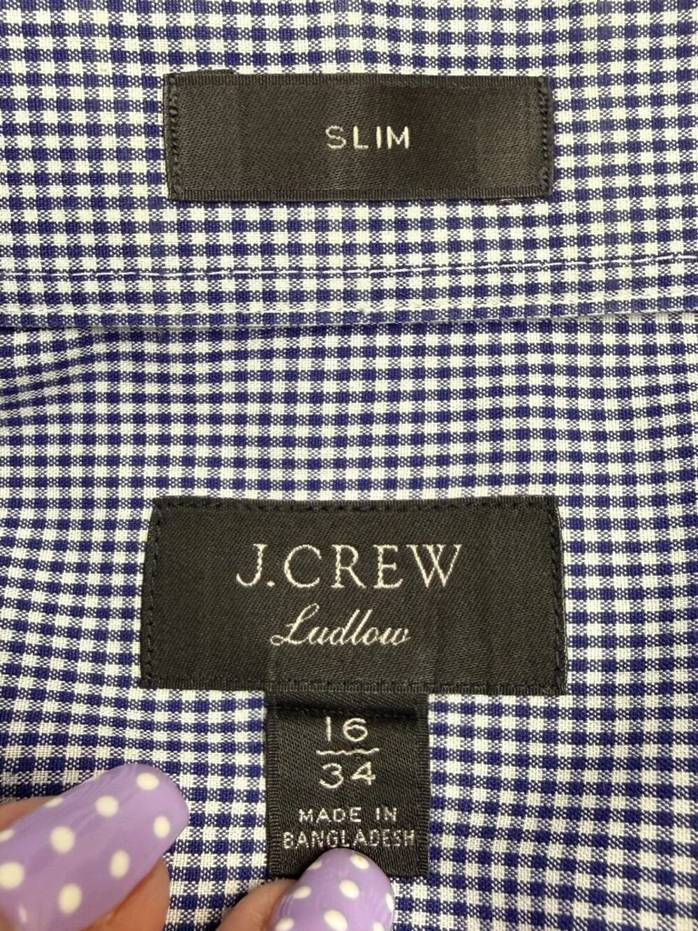 J. CREW Men's EUC Ludlow Slim-fit Stretch Gingham Dress Shirt Navy | Size 16/34